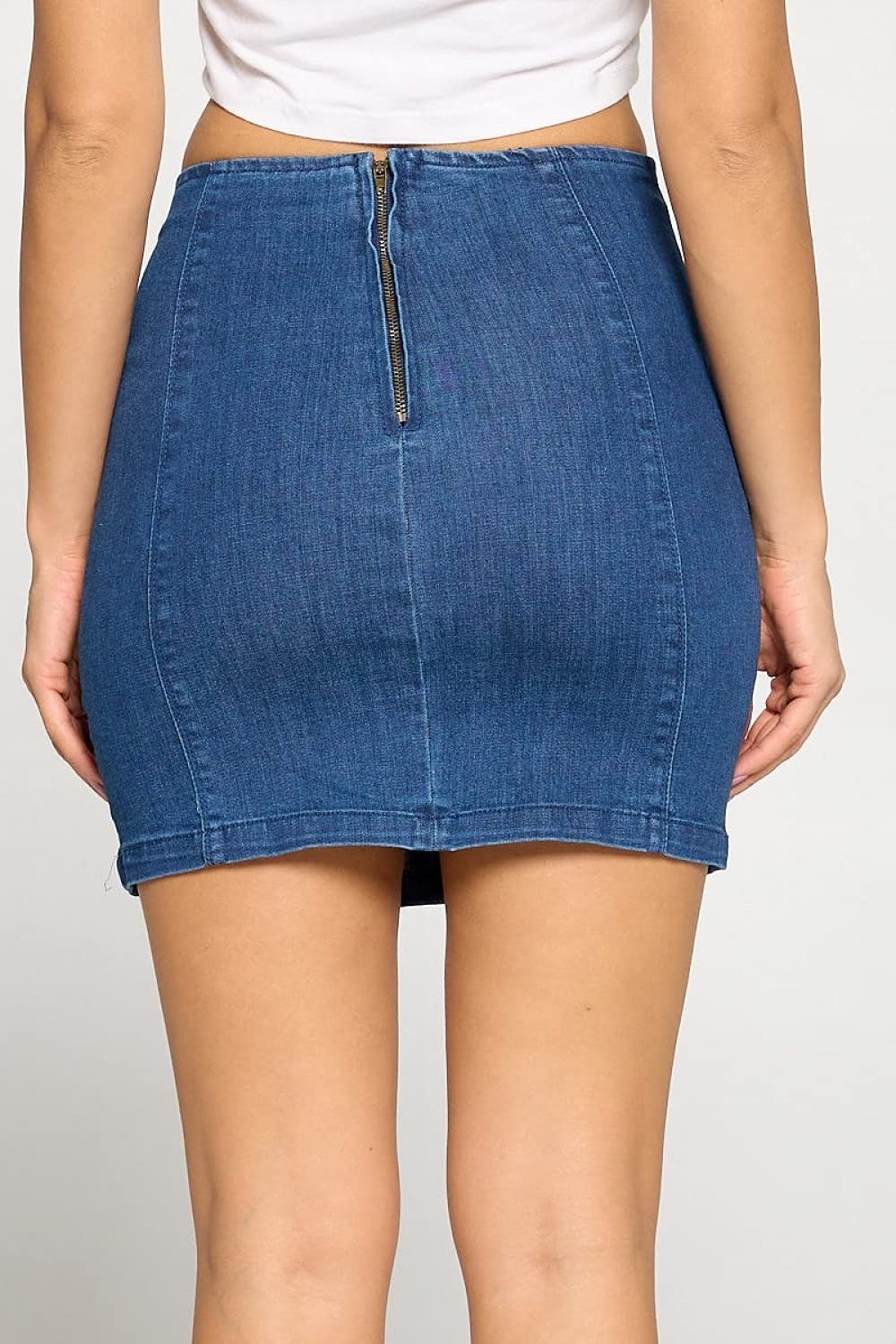 Women's Denim Side Slit Zipper Closure Mini Skirt