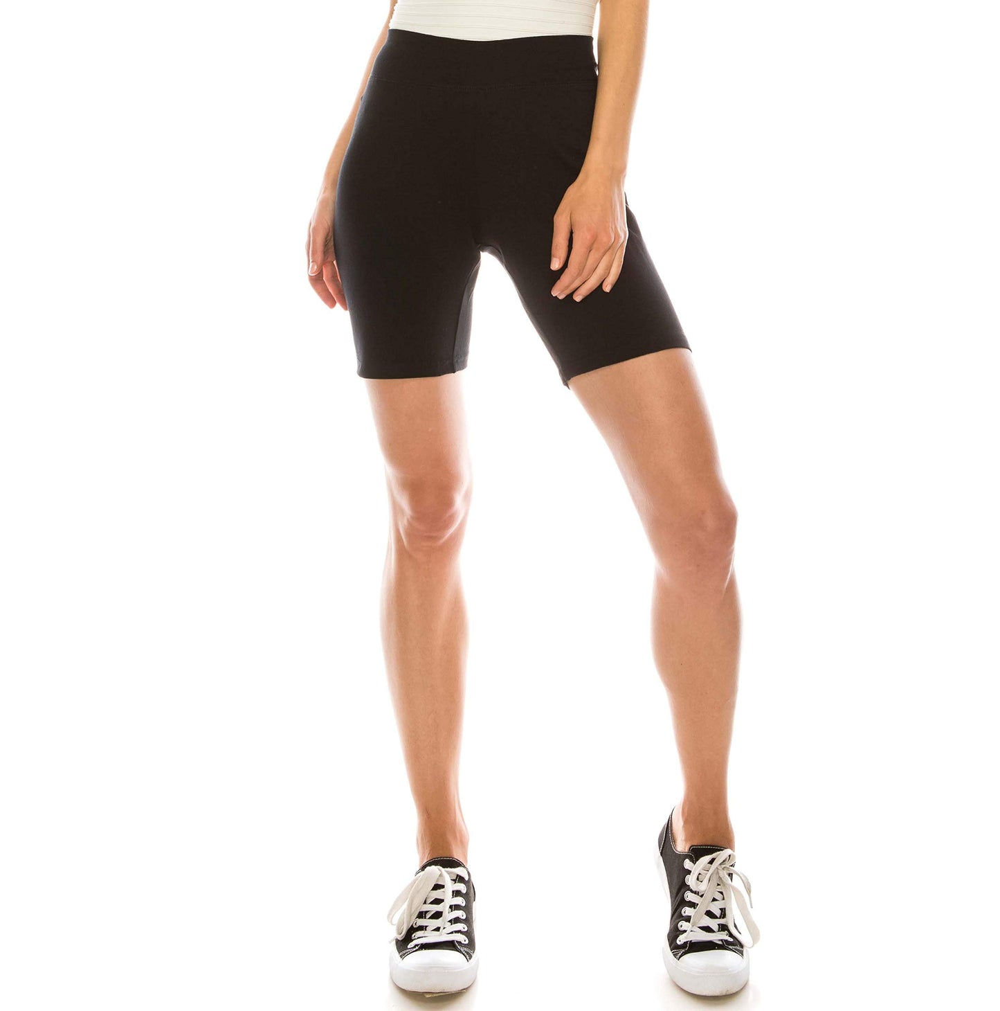 Khanomak Women's Ladies Cotton 15 Inch Outseam Shorts with Wide Waistband Biker Shorts for Layering Dance Sports