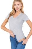 Women's Snap Crotch Short Sleeve V-Neck Cotton Jersey Bodysuit