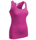 Women's Long Ribbed Rib Racerback Tank Top Cotton Stretch Quality Tunic Basic (Small, Hot Pink)