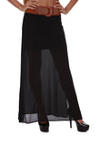 Hollywood Star Fashion Women's Tan Brown Belt Chiffon Long Maxi Skirt Underskirt Lining