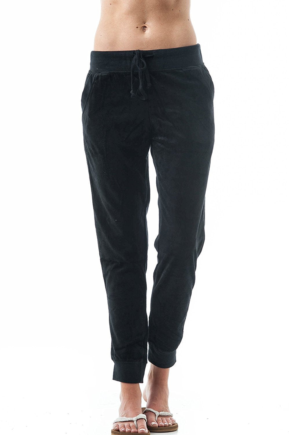 Women's Velvet Velour Drawstring Jogger Pants with Slant Pockets