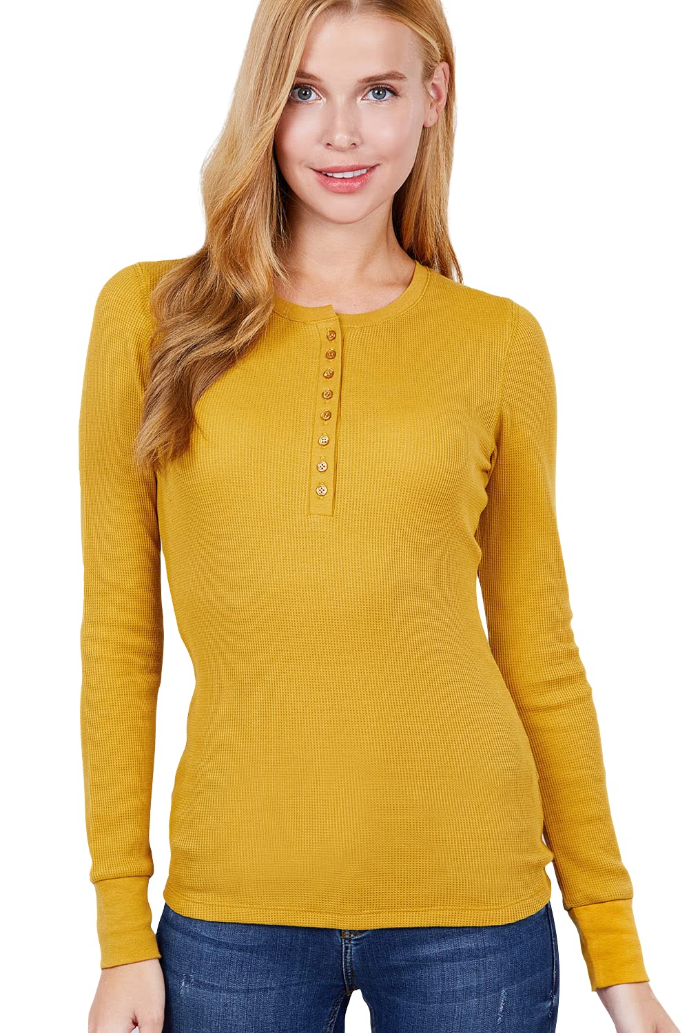 Women's Long Sleeves Henley Thermal Knit Top