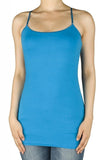 Women's Cami Camisole Built in Shelf BRA Adjustable Spaghetti Strap Tank Top (Turquoise Blue, Large)
