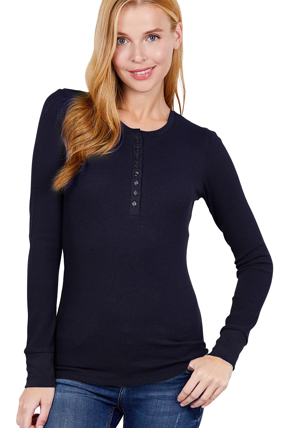 Women's Long Sleeves Henley Thermal Knit Top