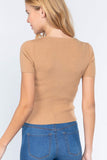 Women's Short Sleeve V-Neck Front Shirring Sweater Top