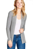 Khanomak Women's Plain Long Ribbed Open Front Long Sleeve Knit Cardigan Sweater