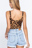 Women's Sleeveless Double Scoop Neck Leopard Print Rib Bodysuit