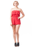 Double Ruffled Tube Top Crinkled Solid Romper