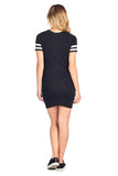 Double Stripe Short Sleeve Round Crew Neck Bodycon Midi Dress