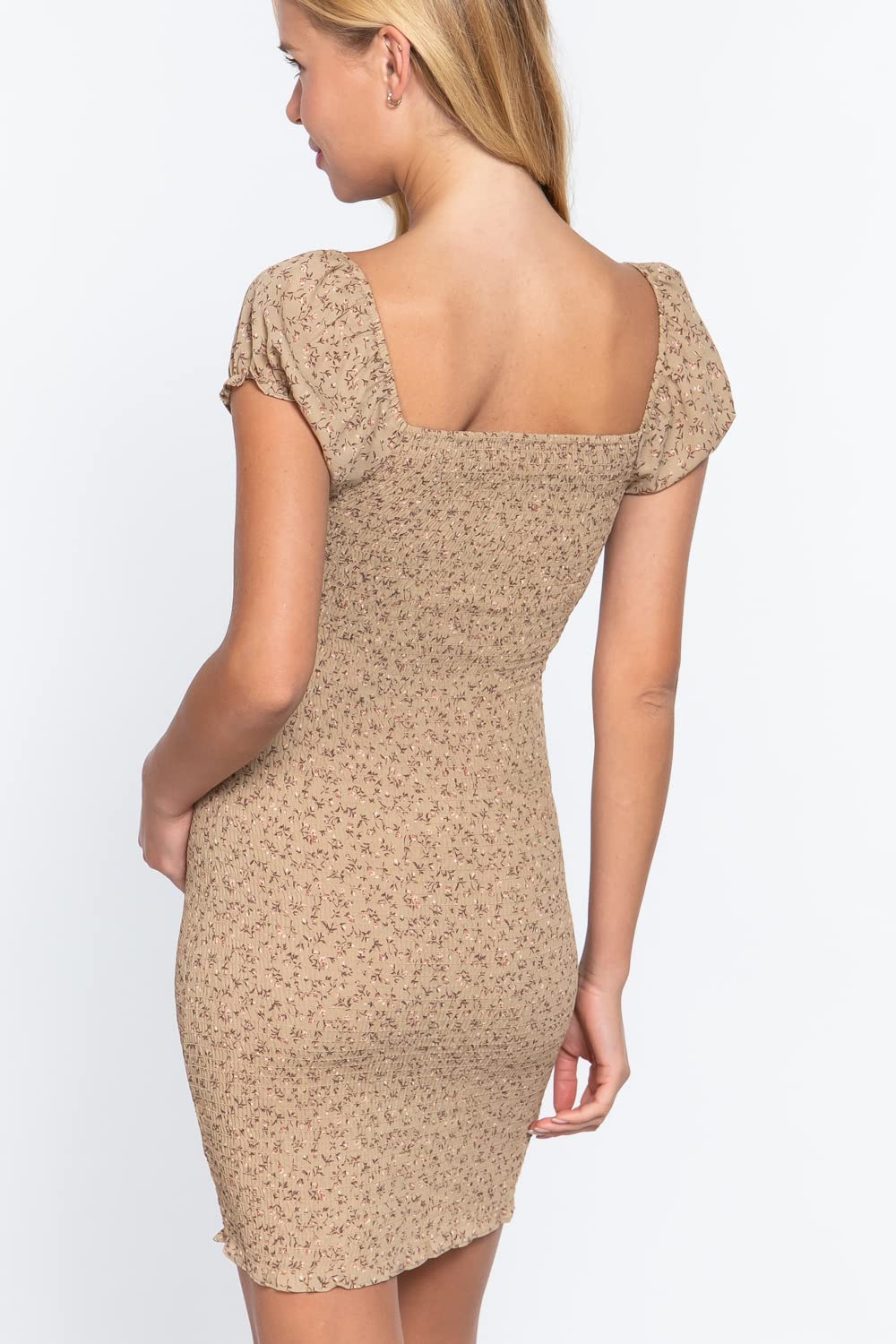 Short Sleeve Sweetheart Neck Floral Print Mini Dress