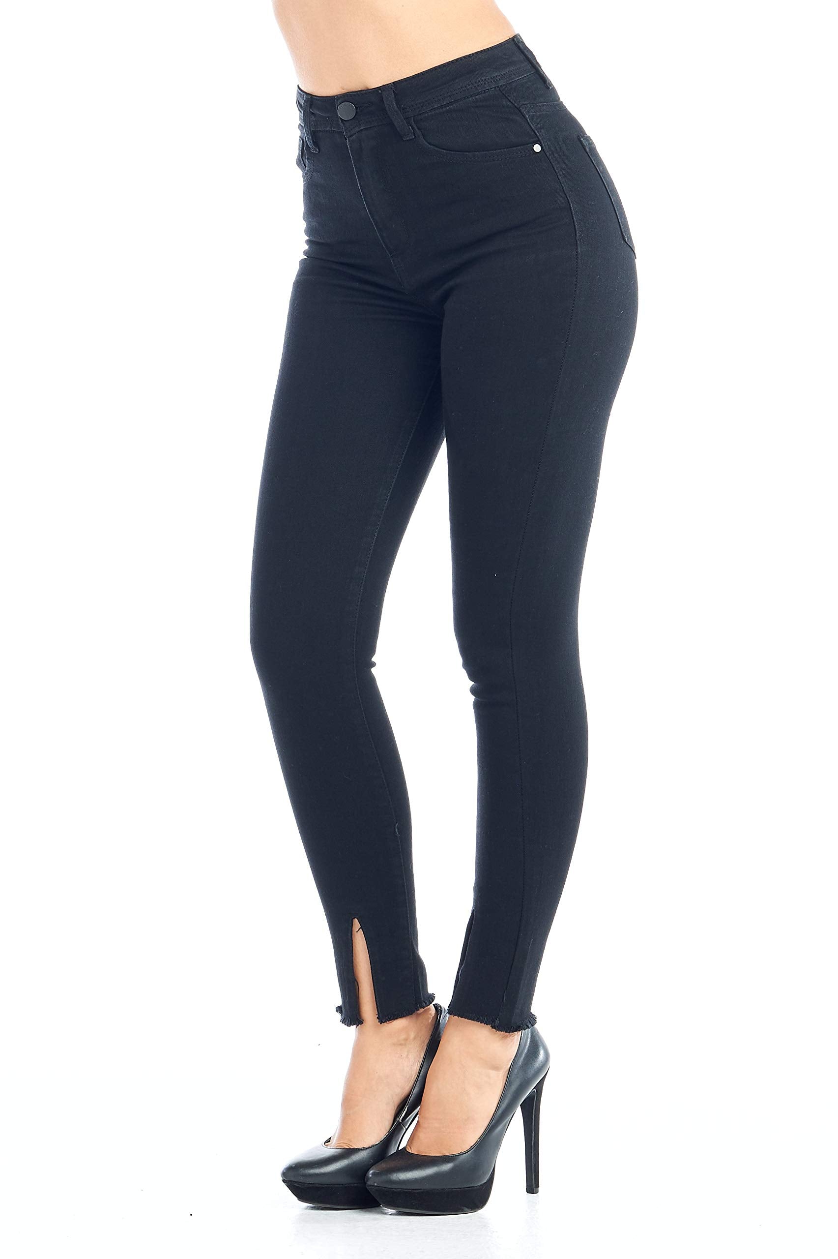 Women's Casual High-Rise Denim Ankle Center Slit Frayed Hem Skinny Jeans
