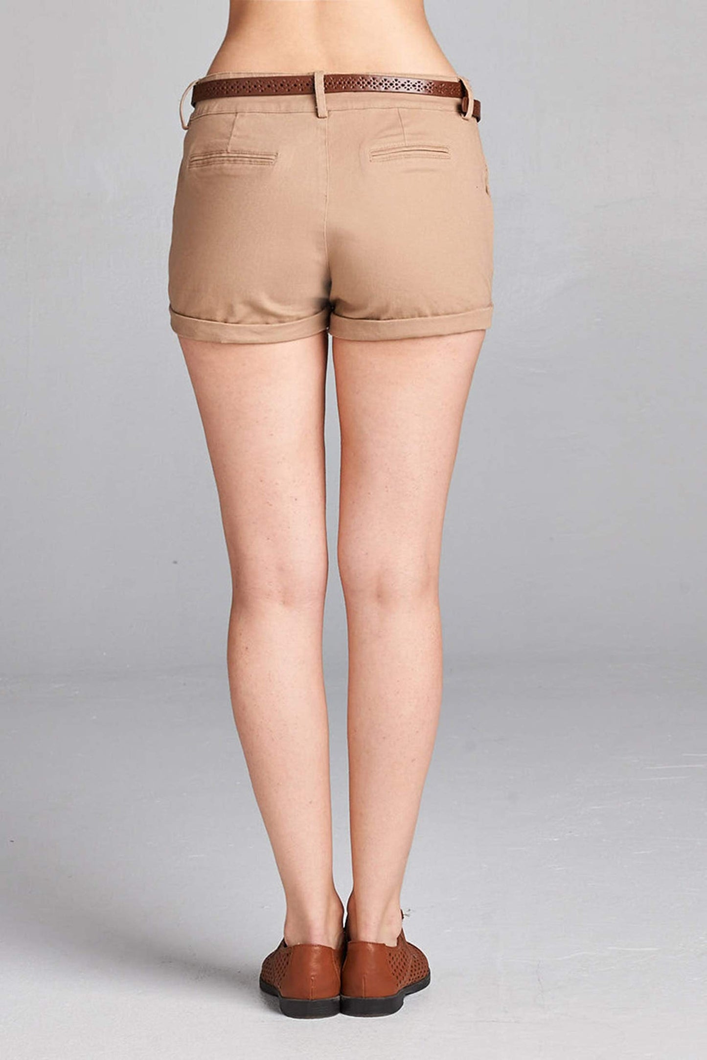 Women's Cotton Spandex Twill With Belt Cuffed Hem Shorts