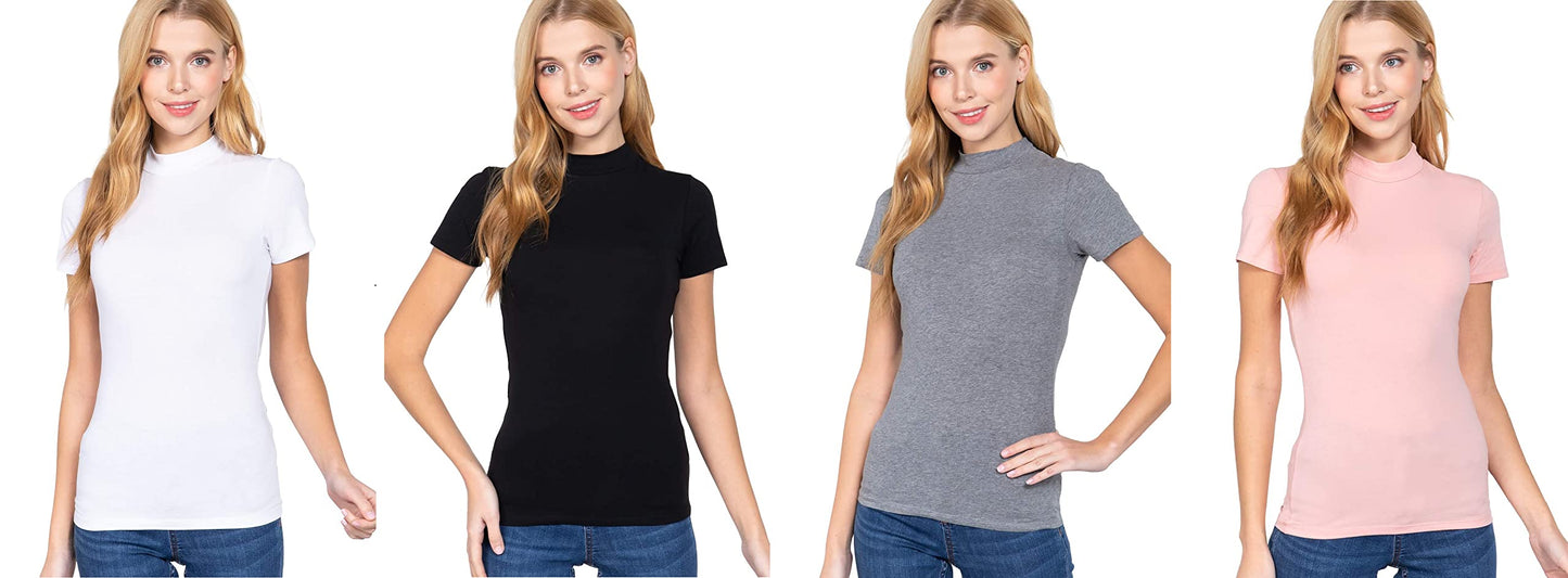 Women's Short Sleeves Mock Neck Jersey Top