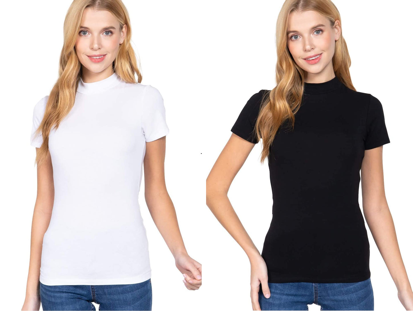 Women's Short Sleeves Mock Neck Jersey Top