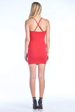 Women's Casual Basic Cami Spaghetti Strap Deep V Plunge X Front Cotton Body Con Mini Dress