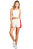 Khanomak Women's Elastic Waist Snap-On with Side Contrast Button Tearaway Light Weight Shorts (Medium, Offwhite/Red/Black)