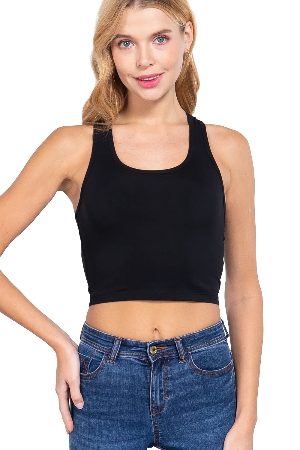 Khanomak Women's Basic Cropped Scoop Neck Tank Top1