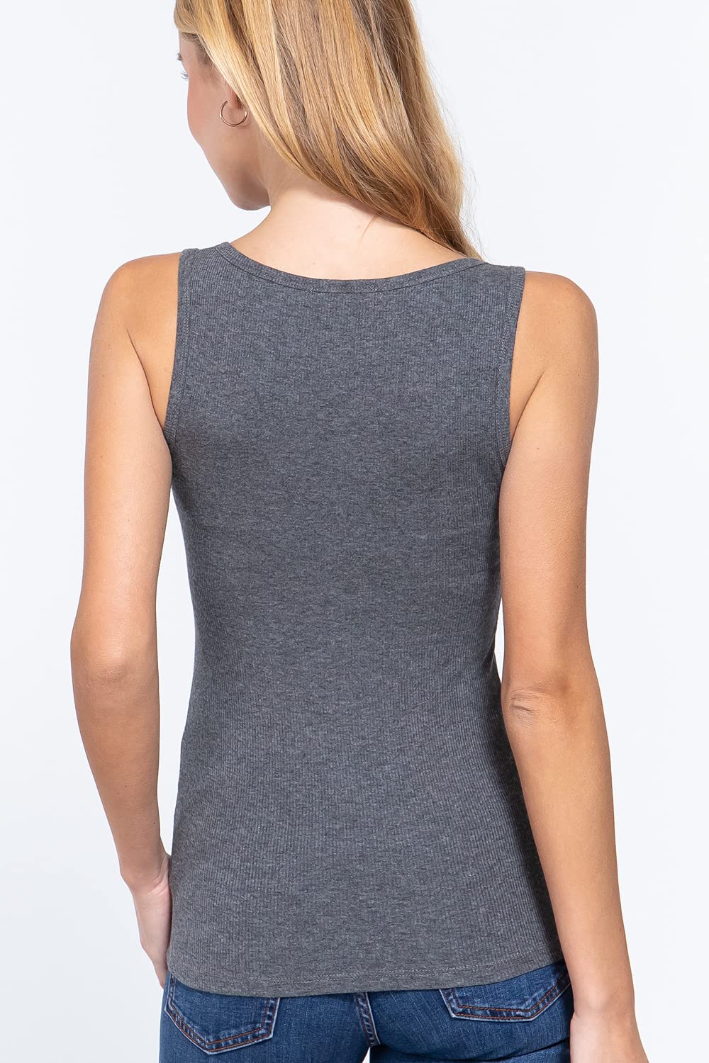 Women's Square Neck Button Down Placket Ribbed Tank Top