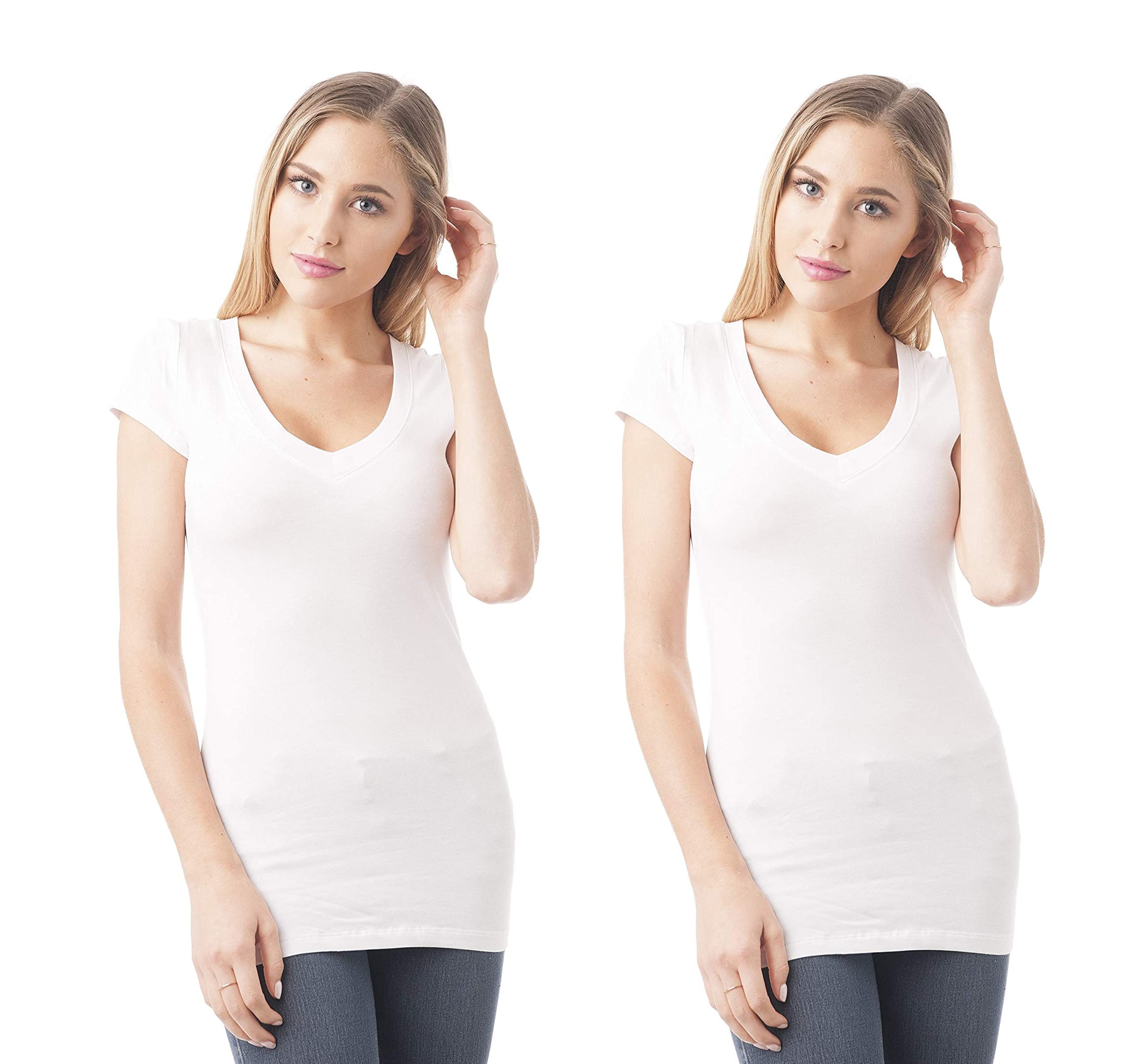 Khanomak Women's Short Sleeve V-Neck Casual Basic Plus Size Tee T-Shirt