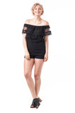 Lace Ruffle Off Shoulder Solid Coverall Romper
