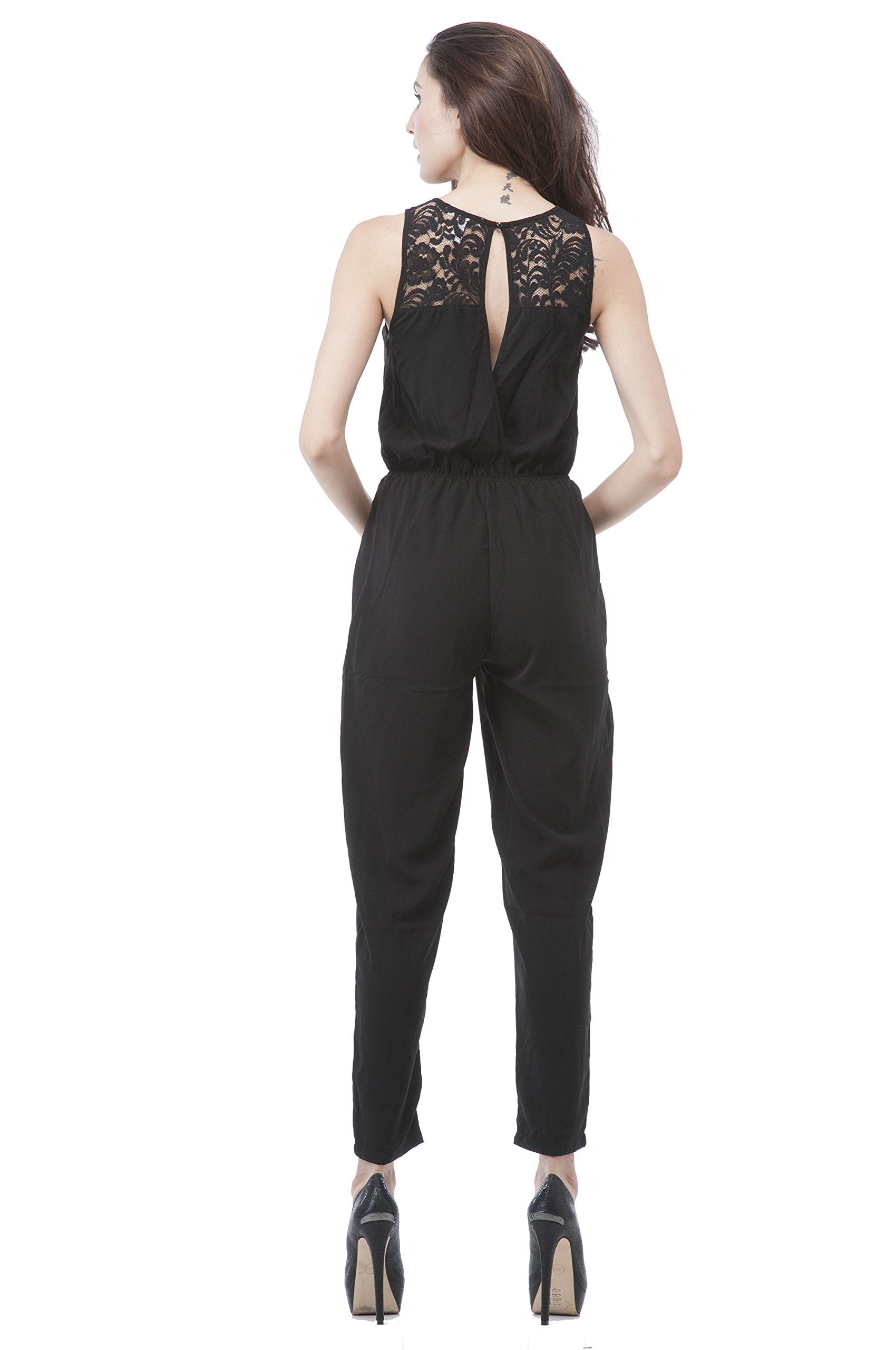 Hollywood Star Fashion Sleeveless Open Back Lace Trim Jumpsuit