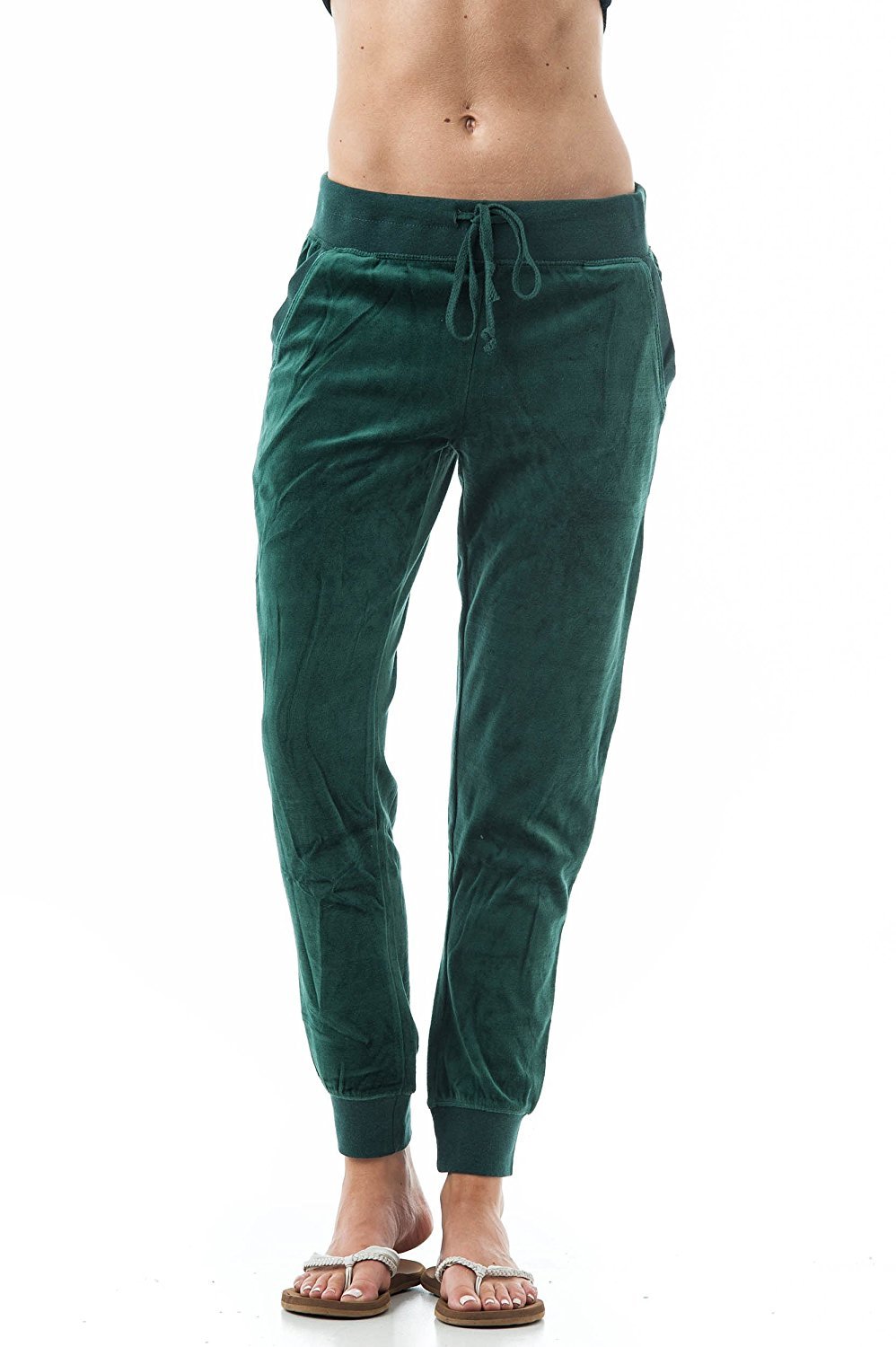 Women's Velvet Velour Drawstring Jogger Pants with Slant Pockets