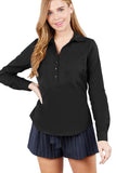 Khanomak Women'S 3/4 Roll Up Sleeve Front Pocket Button Detail Stretch Shirt