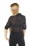 Hollywood Star Fashion Women's Sheer Chiffon Button Up Roll Up Sleeves Top