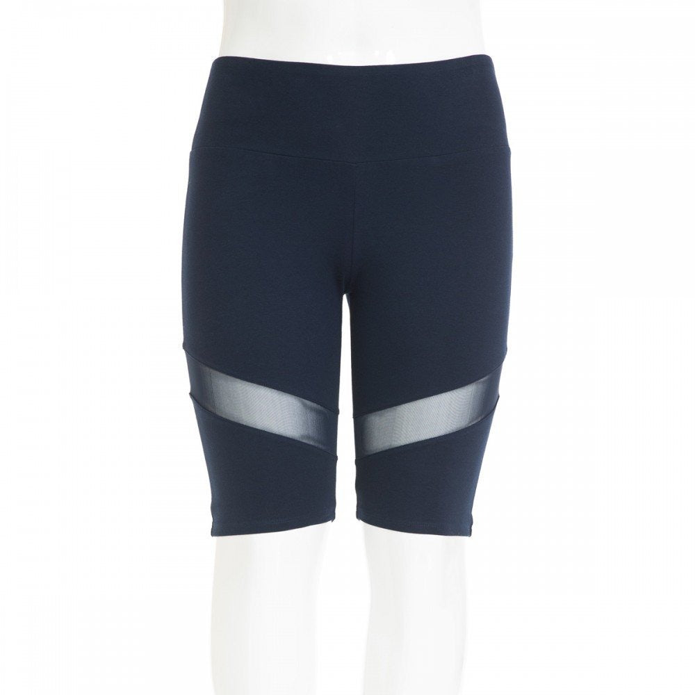 Women's High Waisted Body Contour Biker Shorts with Diagonal Mesh Inset