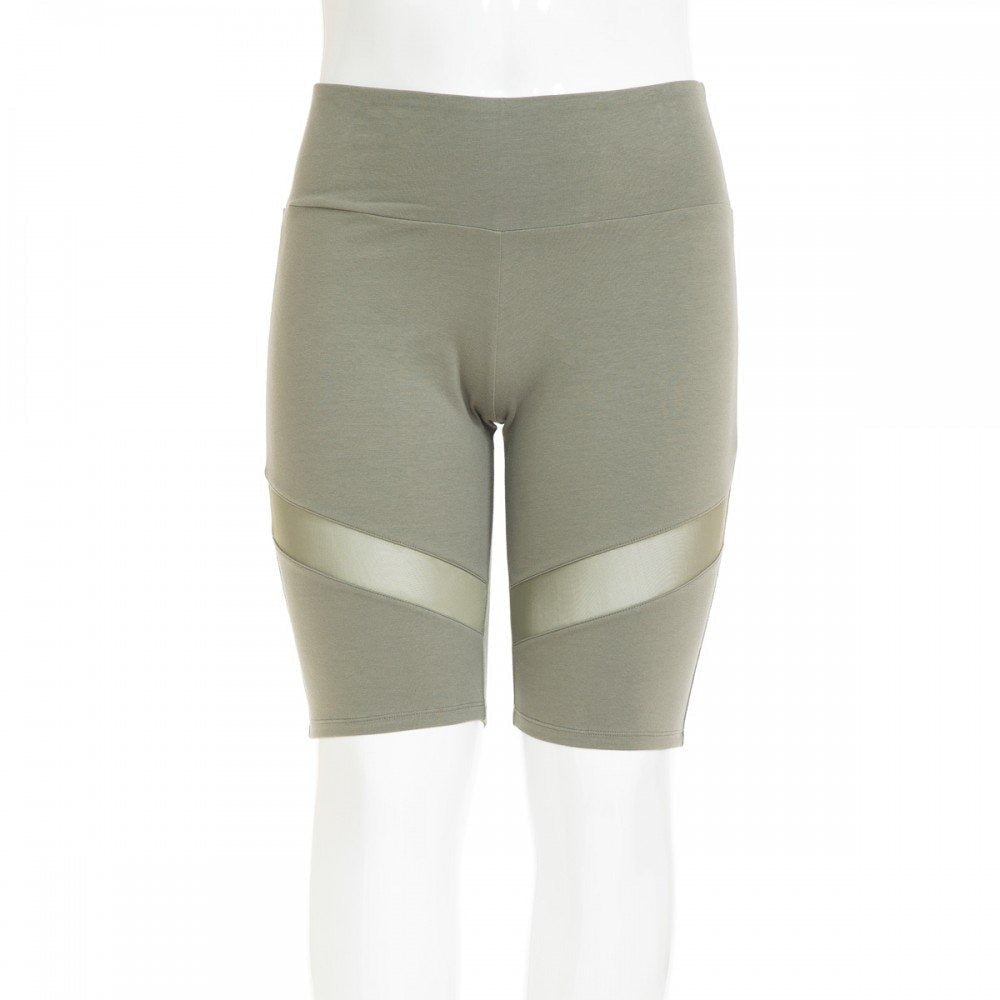 Women's High Waisted Body Contour Biker Shorts with Diagonal Mesh Inset