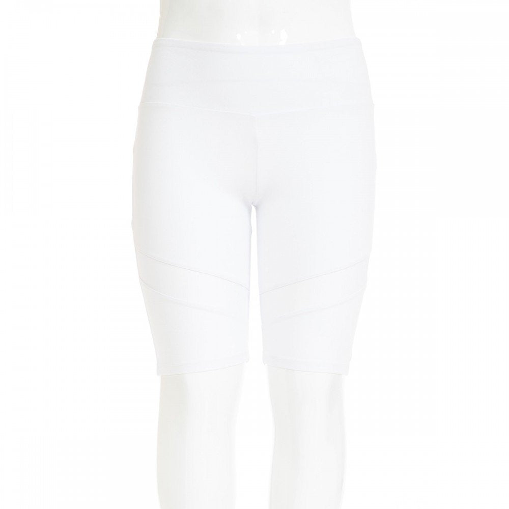 Women's High Waisted Body Contour Biker Shorts with Diagonal Mesh Inset