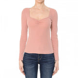 Women's Ruched Sweetheart Neck Long Sleeve Top