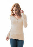 Long Sleeve Scoop Neck Button Detail Top