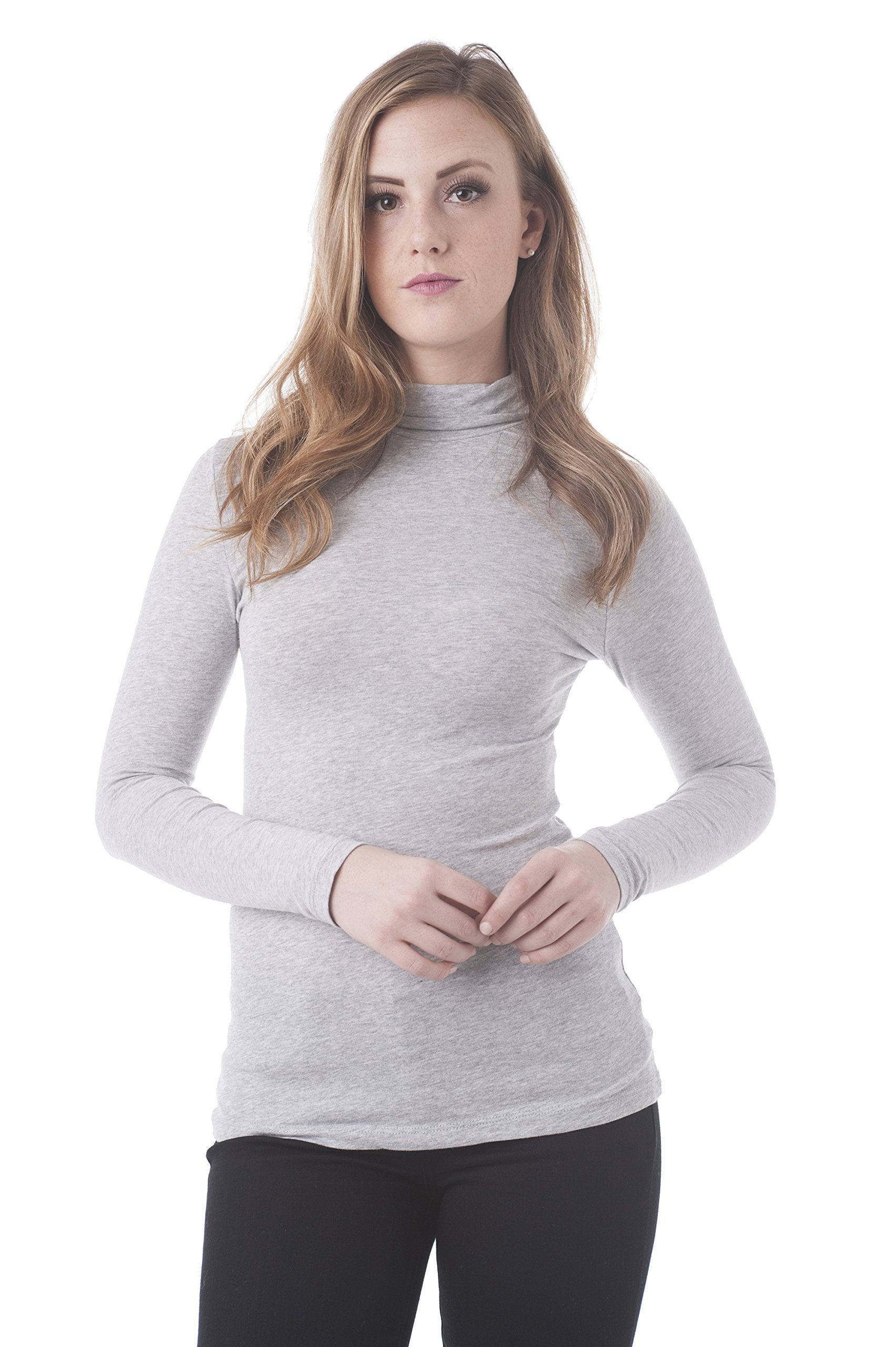 Khanomak Women's Long Sleeve Plain Turtle Neck Top Shirt