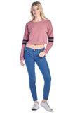 Women's Long Sleeve Crewneck Stripe Varsity Loose Fit Pullover Crop Sweater Top