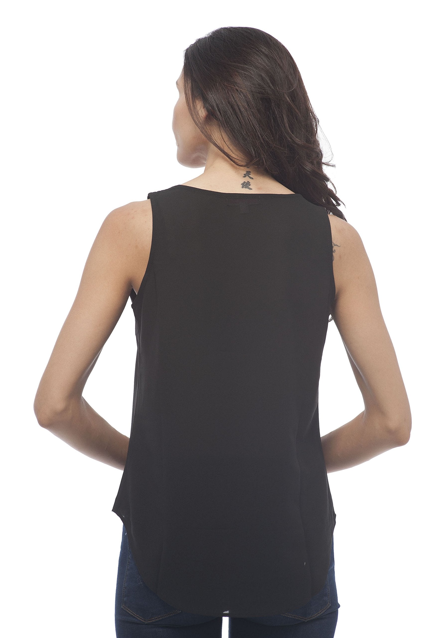 Hollywood Star Fashion Women's Sleeveless Front Button Crepe Woven top (Medium, Black)