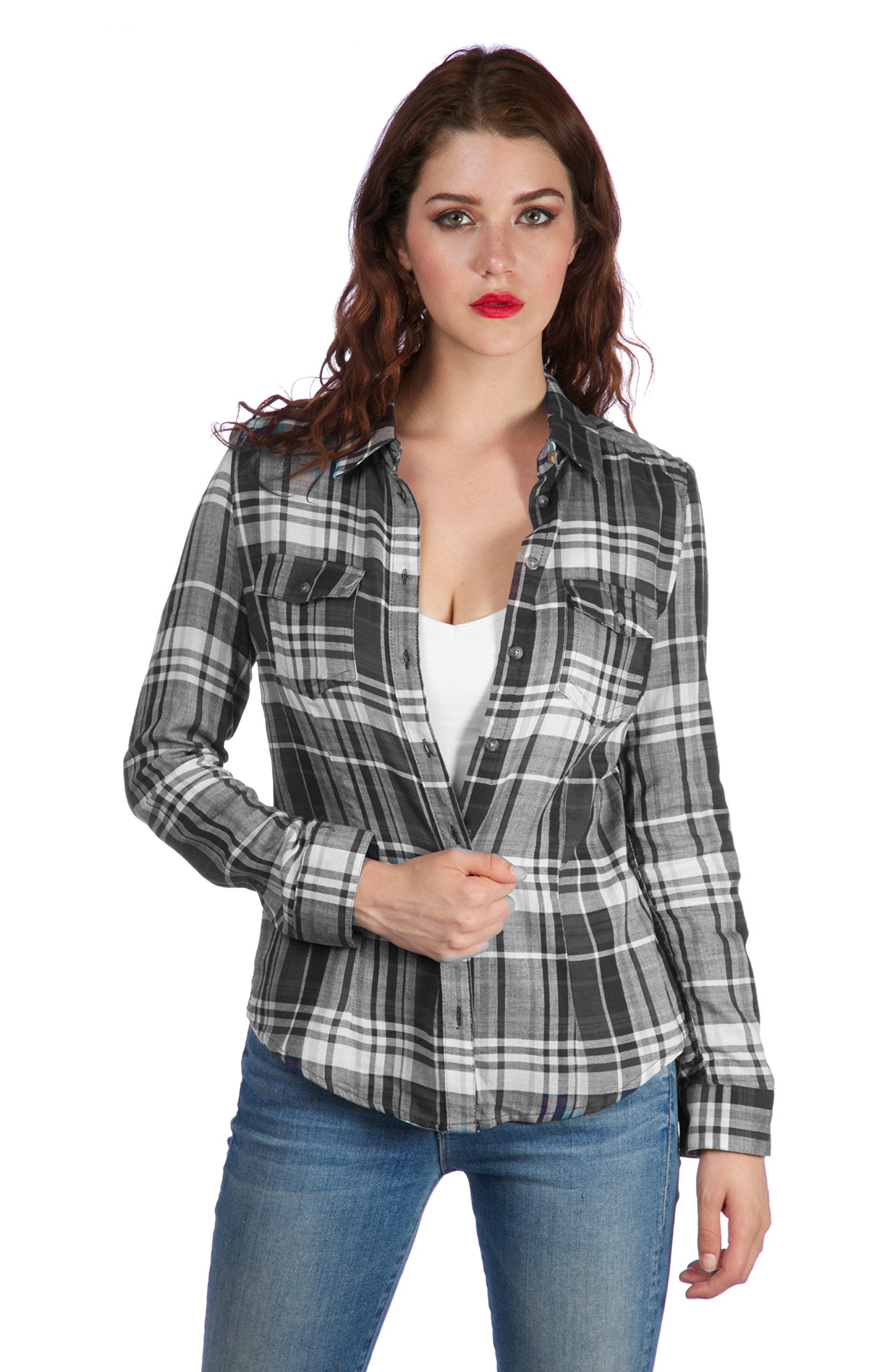 Flannel Button Up Long-Sleeve Shirt junior size