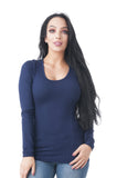 Long Sleeve Scoop Neck Sweater Ribbed to the Bottom and Sides