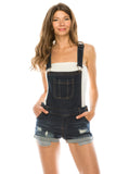 Women’s Adjustable Straps Distressed Cuffed short Overall Light Blue Dungarees Roll Cuff - Small