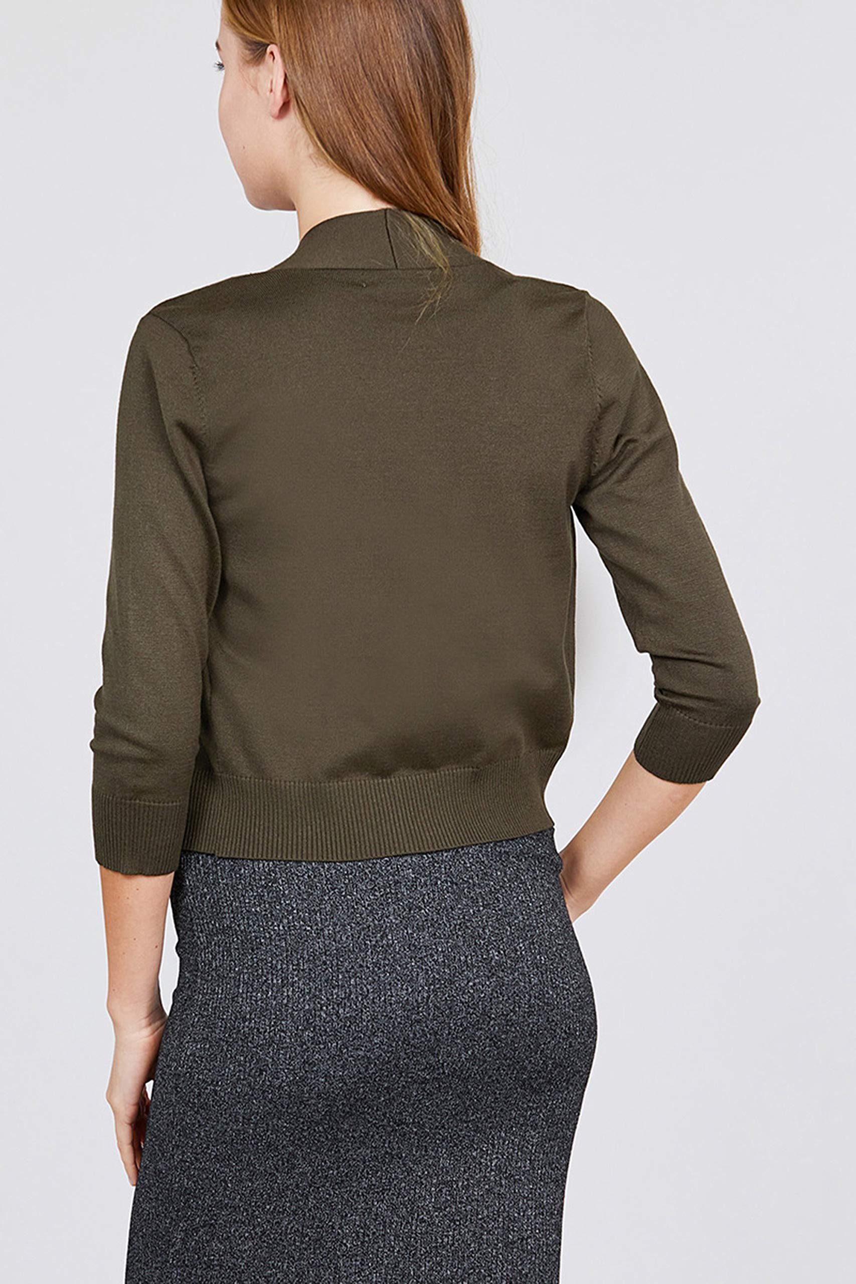Women's Basic 3/4 Sleeve Open Front Crop Light Weight Sweater Cardigan