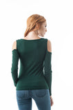 Long Sleeve Open Cold Shoulder V Neckline Cut Out Lace Up Top