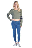 Women's Long Sleeve Crewneck Stripe Varsity Loose Fit Pullover Crop Sweater Top