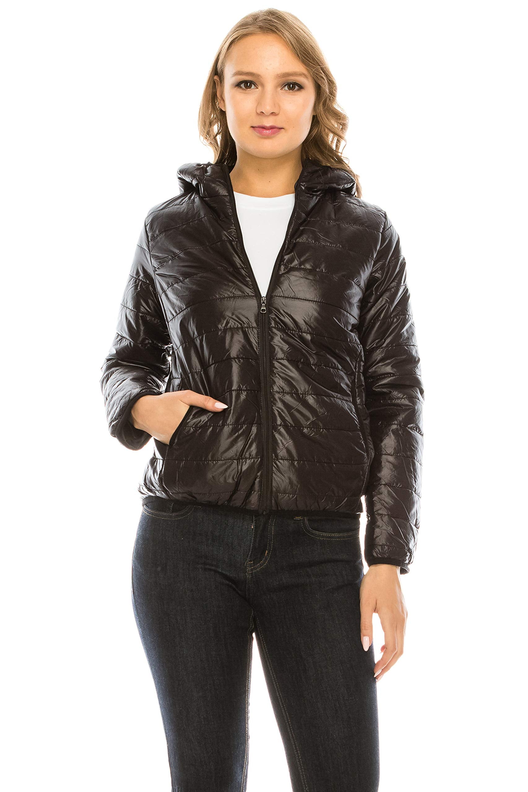 Khanomak Long Sleeve Light Weight Hooded Packable Down Jacket With Carry Bag