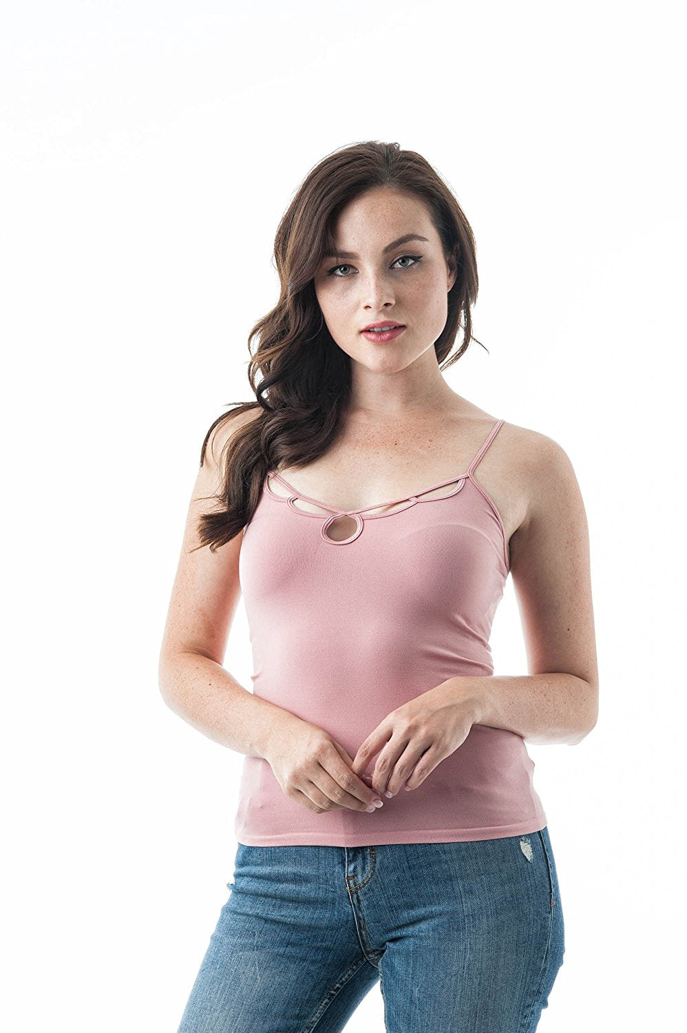 PlainSpaghetti Strap Front Cut Out Cami One Size Tank top