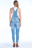 Women's Casual Cotton Stretch Distress Ripped Frayed Hem Skinny Jean Overalls