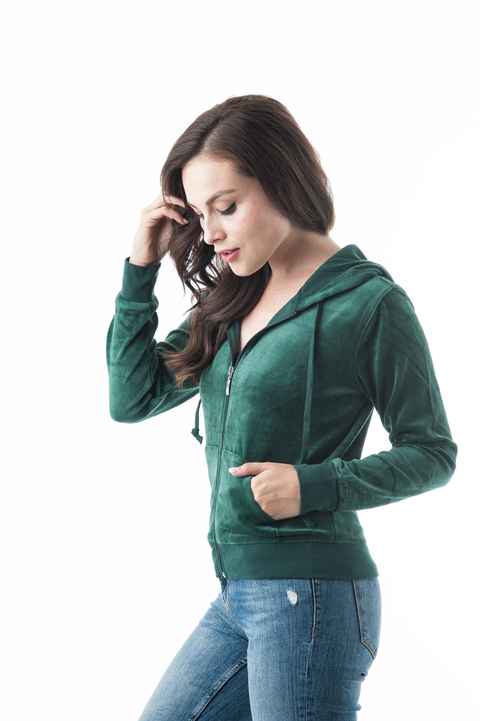 Velvet Velour Long Sleeve Drawstring hoodie Front Pockets Sweater Jacket