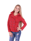 Fleece Double Breast Bomber Coat with Hoodie Jacket Four Buttons Style (M, Camel)