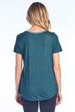 Women's Short Sleeve Crewneck Stripe Trim With Pocket Ringer Loose Fit Casual Basic Tee T-Shirt