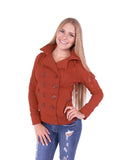 Hollywood Star Fashion Women's Double Breast Four Buttons Hooded Bomber Coat